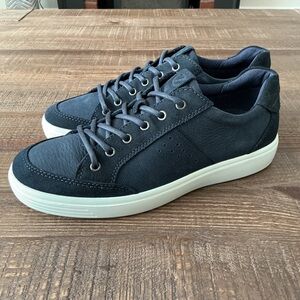 Ecco Soft 7 Dark Blue Lether Suede Low Top Sneaker Comfort Casual Size 9.5 Men’s